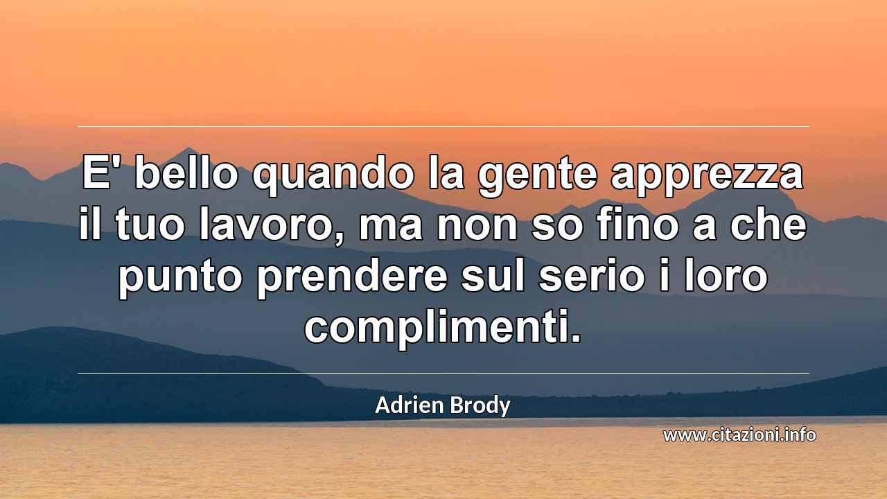 “E' bello quando la gente apprezza il tuo lavoro, ma non so fino a che punto prendere sul serio i loro complimenti.”