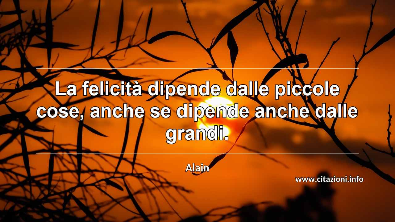 “La felicità dipende dalle piccole cose, anche se dipende anche dalle grandi.”