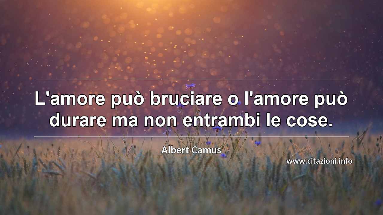 “L'amore può bruciare o l'amore può durare ma non entrambi le cose.”