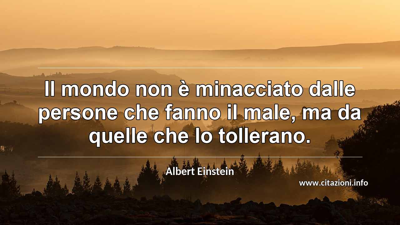 “Il mondo non è minacciato dalle persone che fanno il male, ma da quelle che lo tollerano.”