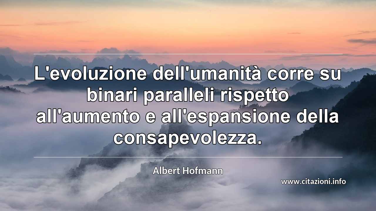 “L'evoluzione dell'umanità corre su binari paralleli rispetto all'aumento e all'espansione della consapevolezza.”