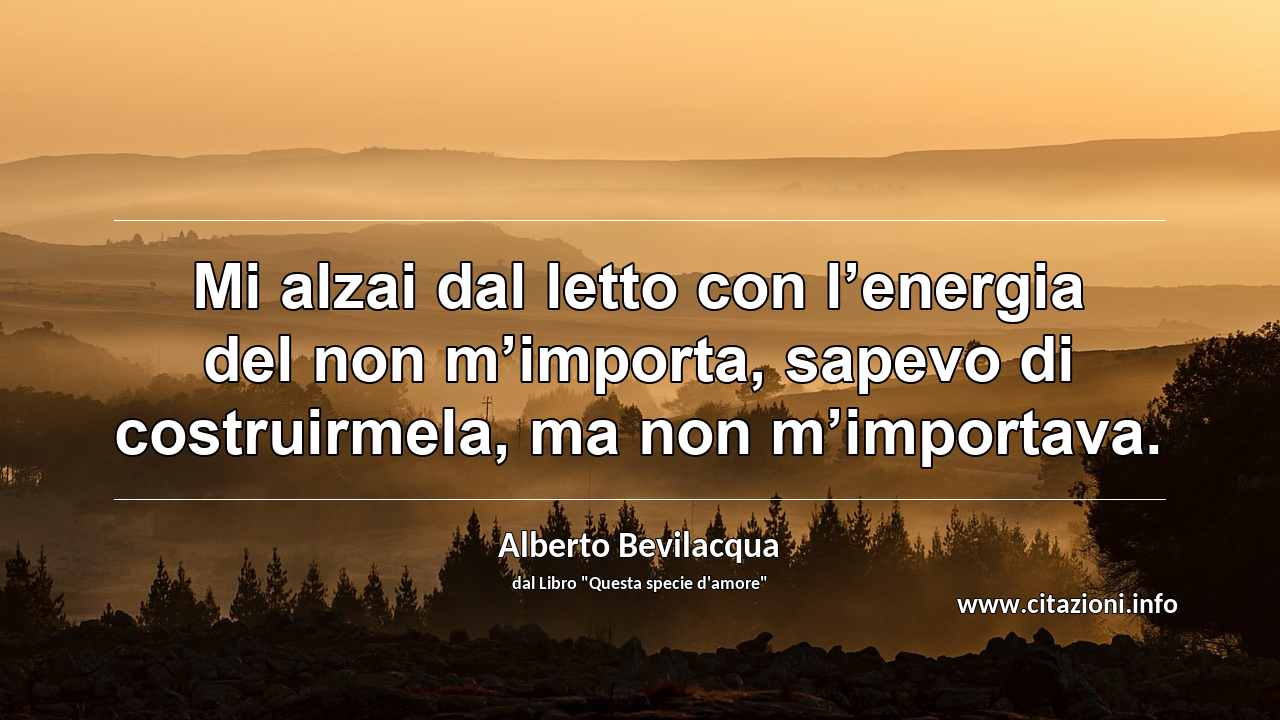 “Mi alzai dal letto con l’energia del non m’importa, sapevo di costruirmela, ma non m’importava.”