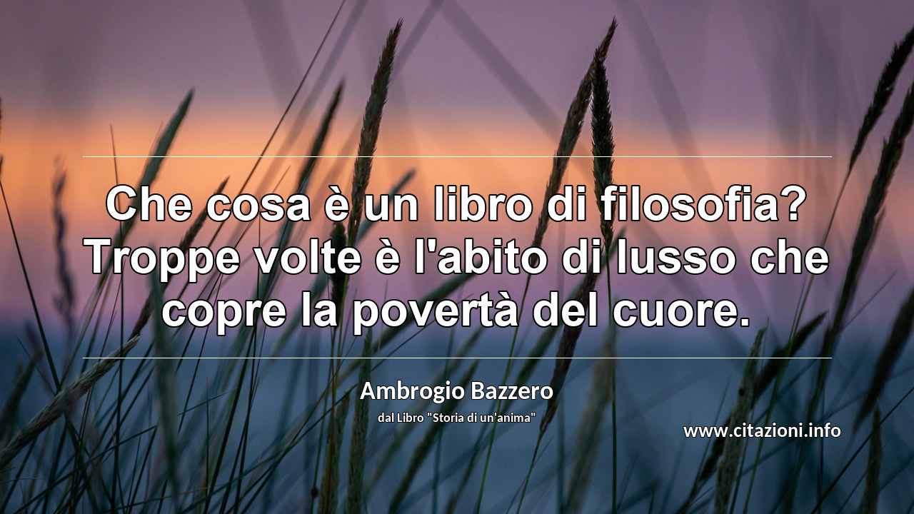 “Che cosa è un libro di filosofia? Troppe volte è l'abito di lusso che copre la povertà del cuore.”