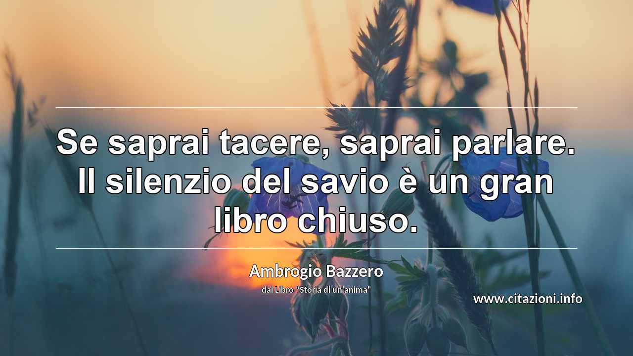 “Se saprai tacere, saprai parlare. Il silenzio del savio è un gran libro chiuso.”
