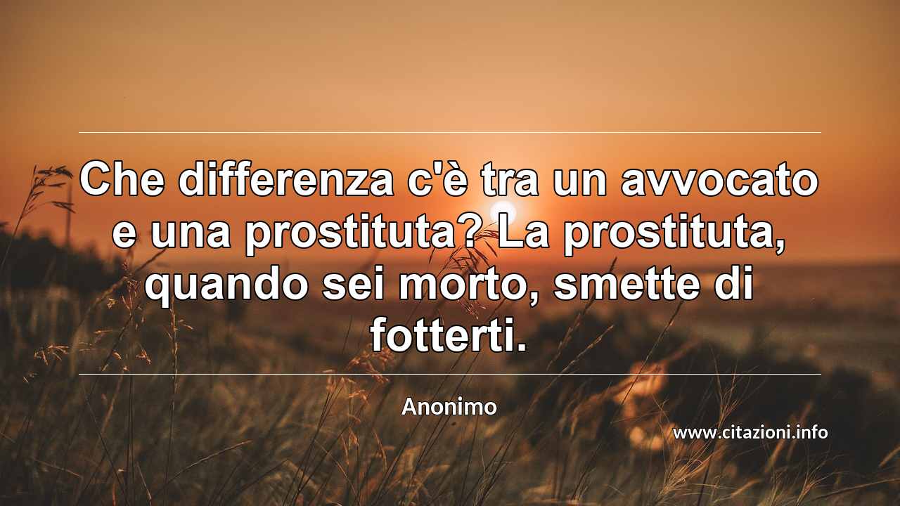 “Che differenza c'è tra un avvocato e una prostituta? La prostituta, quando sei morto, smette di fotterti.”