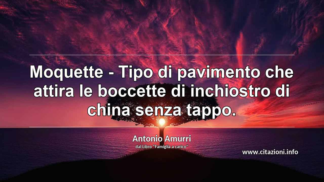 “Moquette - Tipo di pavimento che attira le boccette di inchiostro di china senza tappo.”