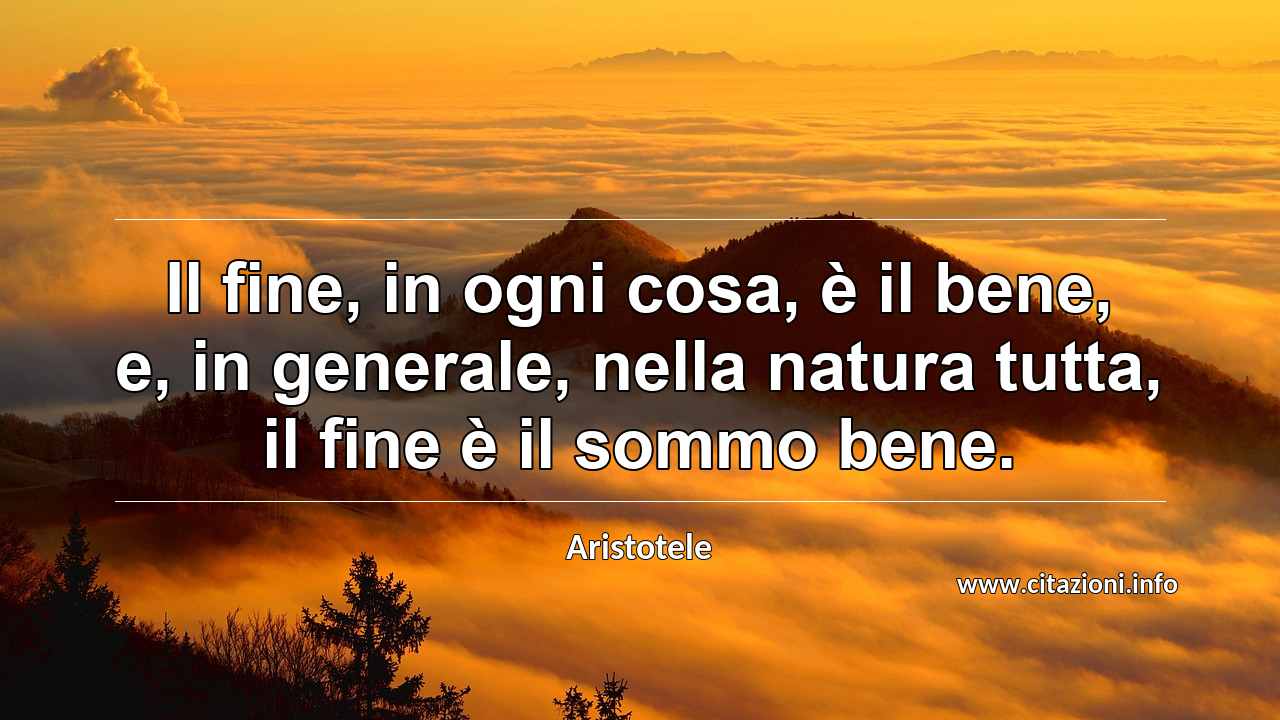 “Il fine, in ogni cosa, è il bene, e, in generale, nella natura tutta, il fine è il sommo bene.”