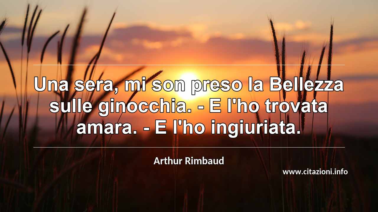 “Una sera, mi son preso la Bellezza sulle ginocchia. - E l'ho trovata amara. - E l'ho ingiuriata.”