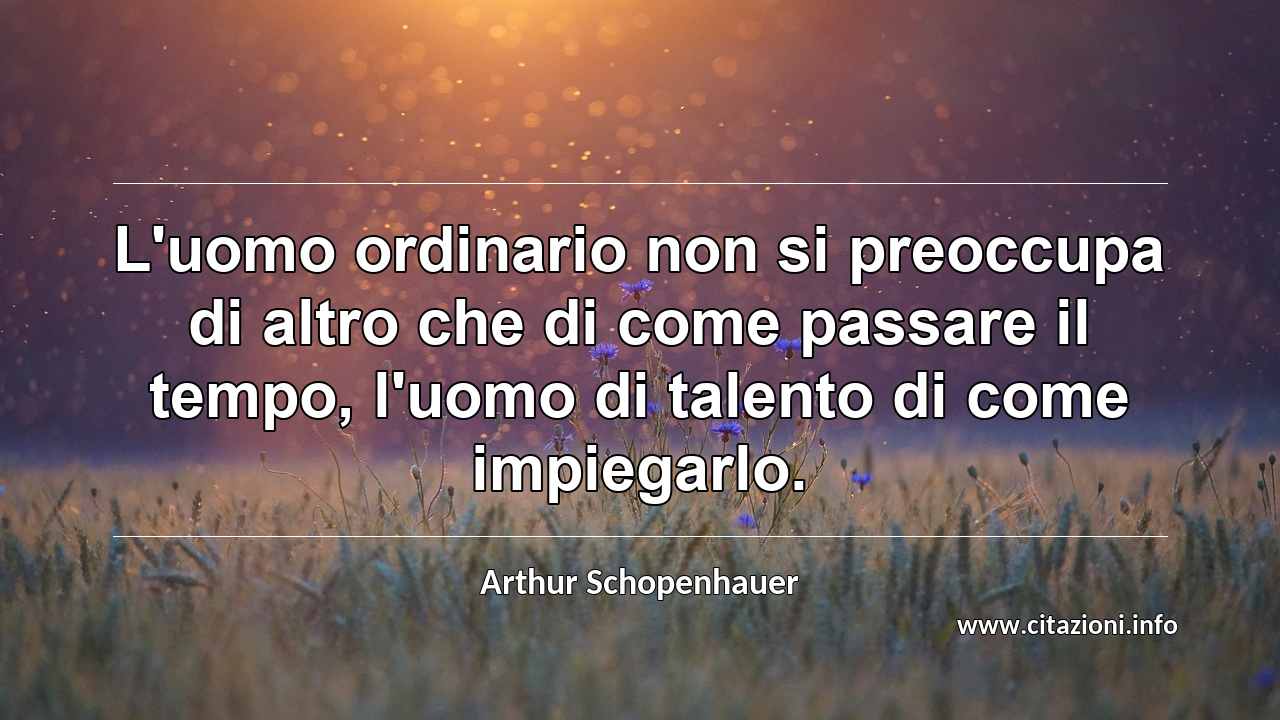 “L'uomo ordinario non si preoccupa di altro che di come passare il tempo, l'uomo di talento di come impiegarlo.”