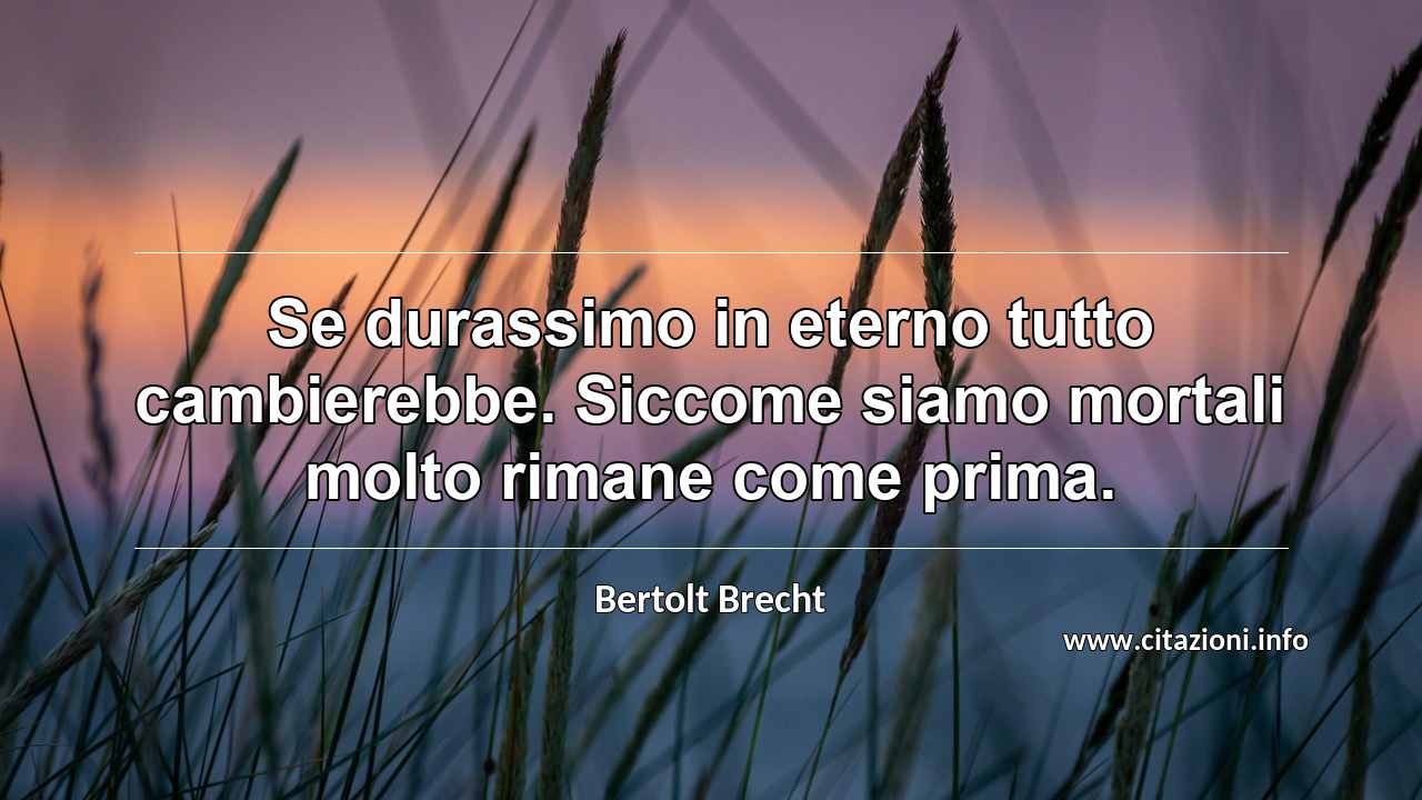 “Se durassimo in eterno tutto cambierebbe. Siccome siamo mortali molto rimane come prima.”