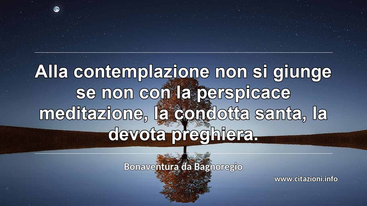 “Alla contemplazione non si giunge se non con la perspicace meditazione, la condotta santa, la devota preghiera.”