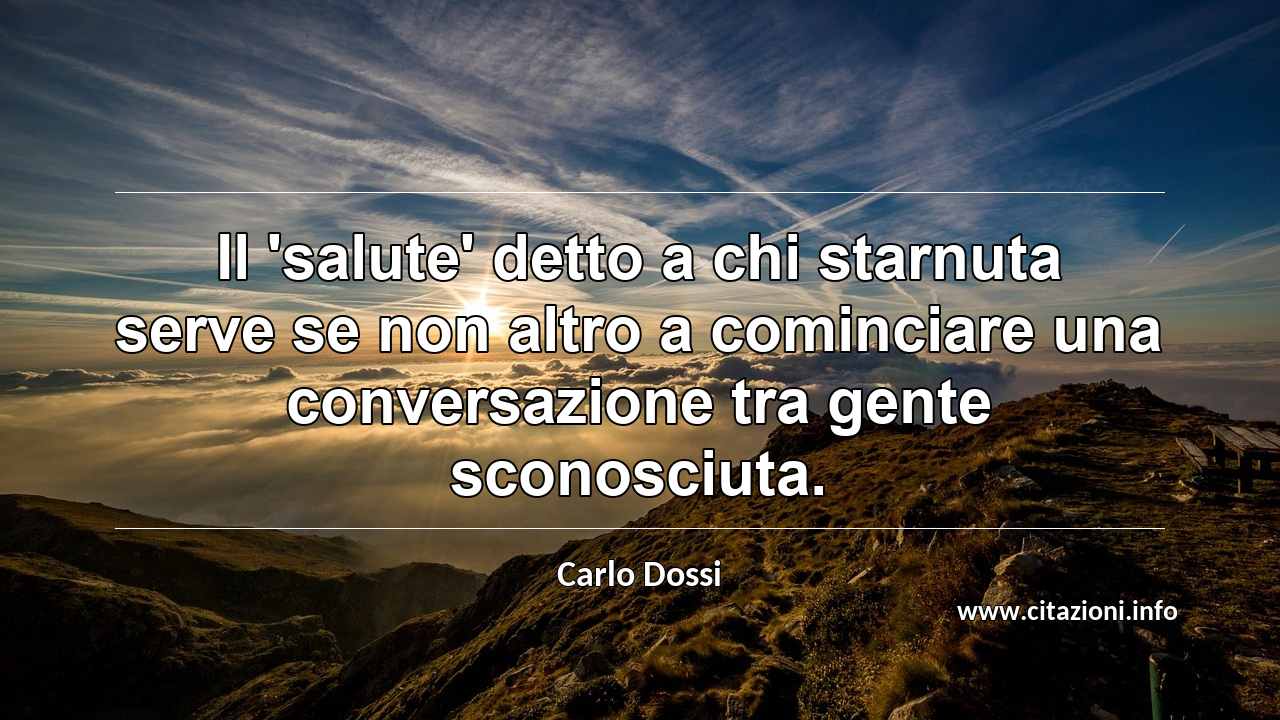 “Il 'salute' detto a chi starnuta serve se non altro a cominciare una conversazione tra gente sconosciuta.”