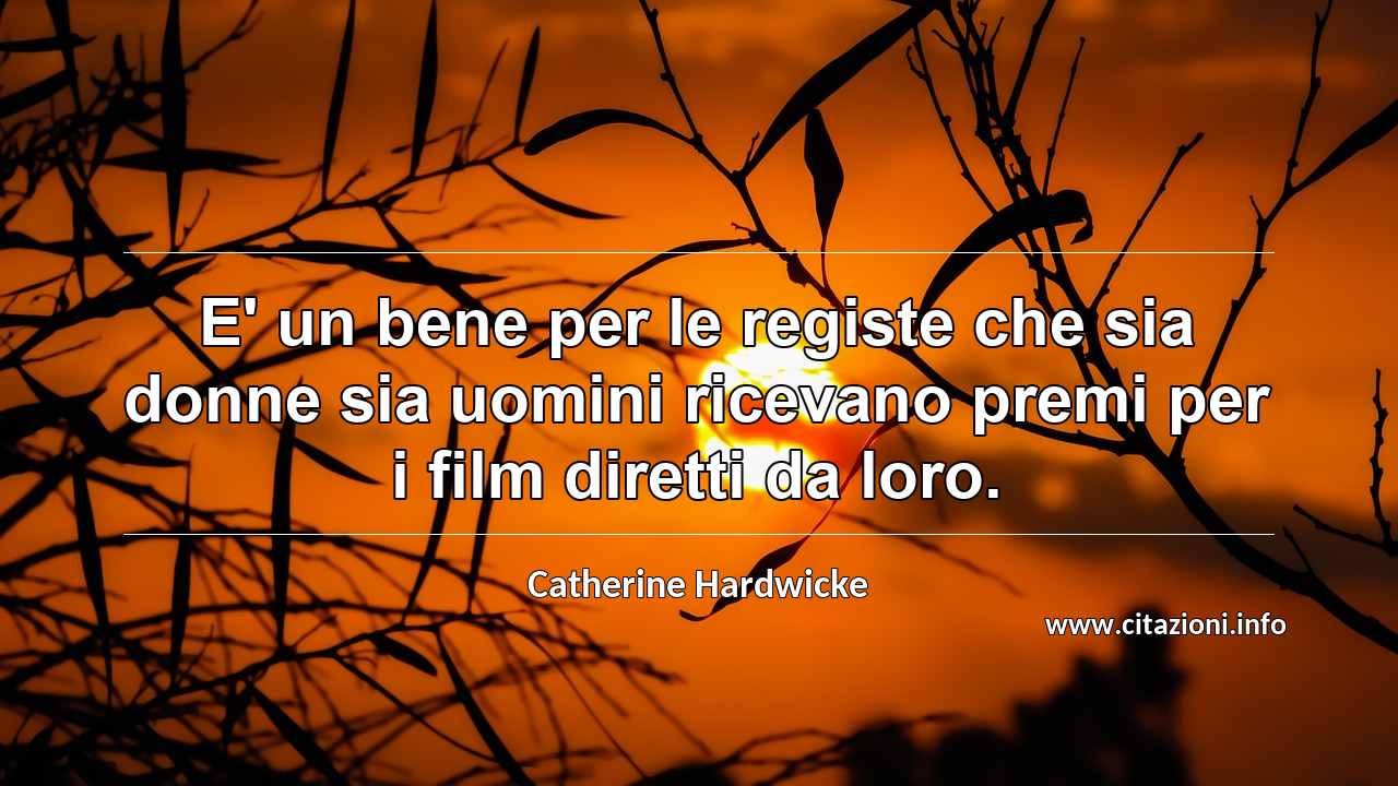 “E' un bene per le registe che sia donne sia uomini ricevano premi per i film diretti da loro.”