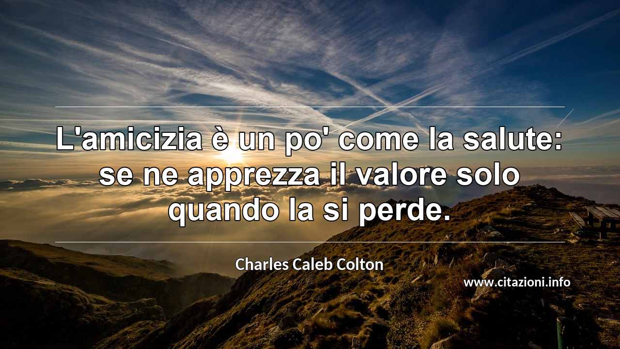 “L'amicizia è un po' come la salute: se ne apprezza il valore solo quando la si perde.”