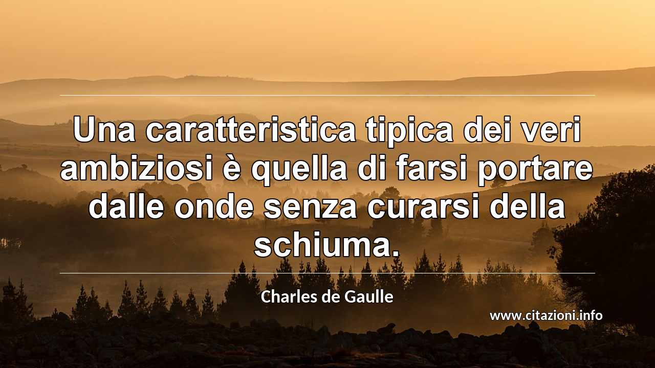 “Una caratteristica tipica dei veri ambiziosi è quella di farsi portare dalle onde senza curarsi della schiuma.”