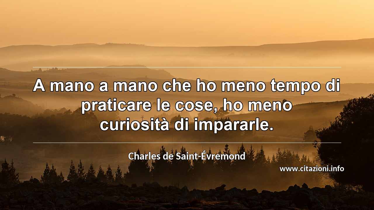 “A mano a mano che ho meno tempo di praticare le cose, ho meno curiosità di impararle.”