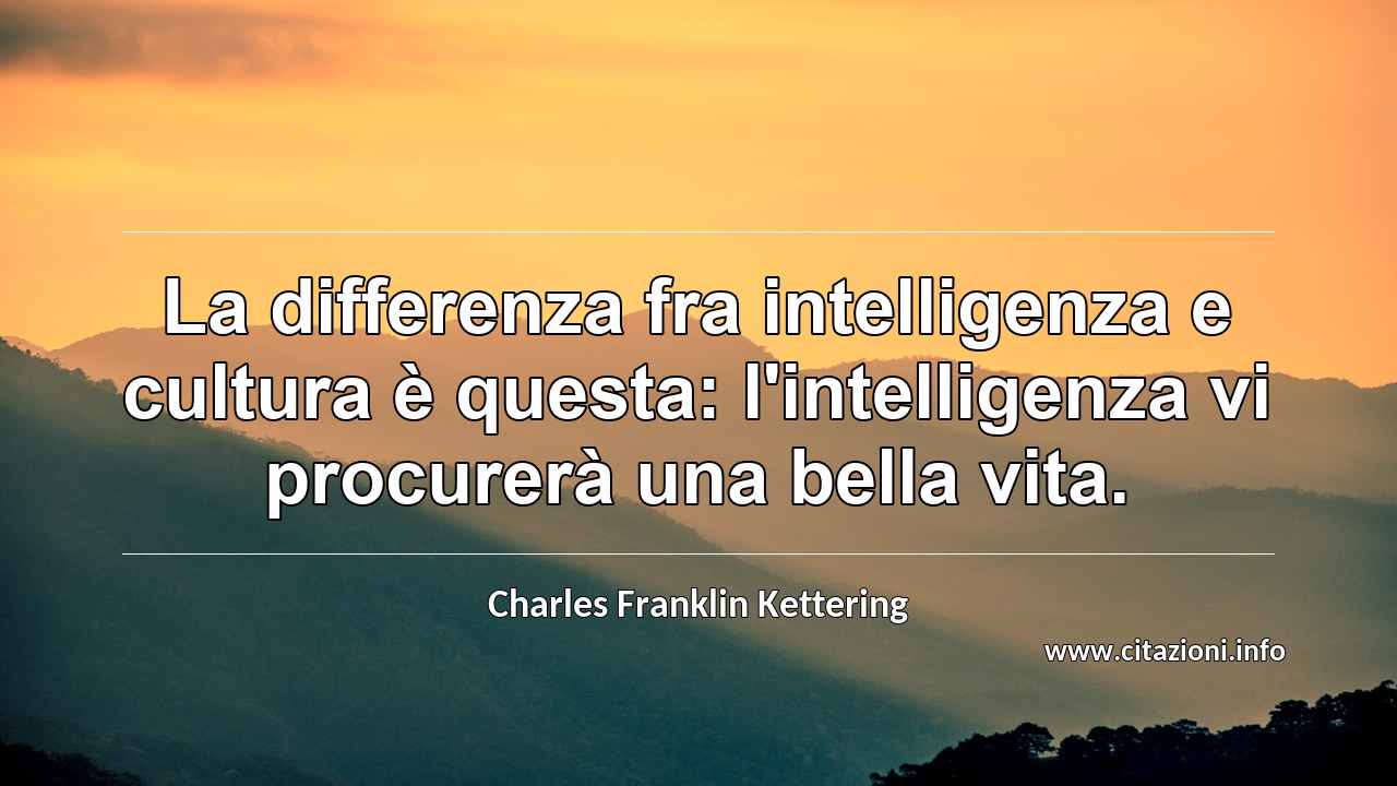 “La differenza fra intelligenza e cultura è questa: l'intelligenza vi procurerà una bella vita.”