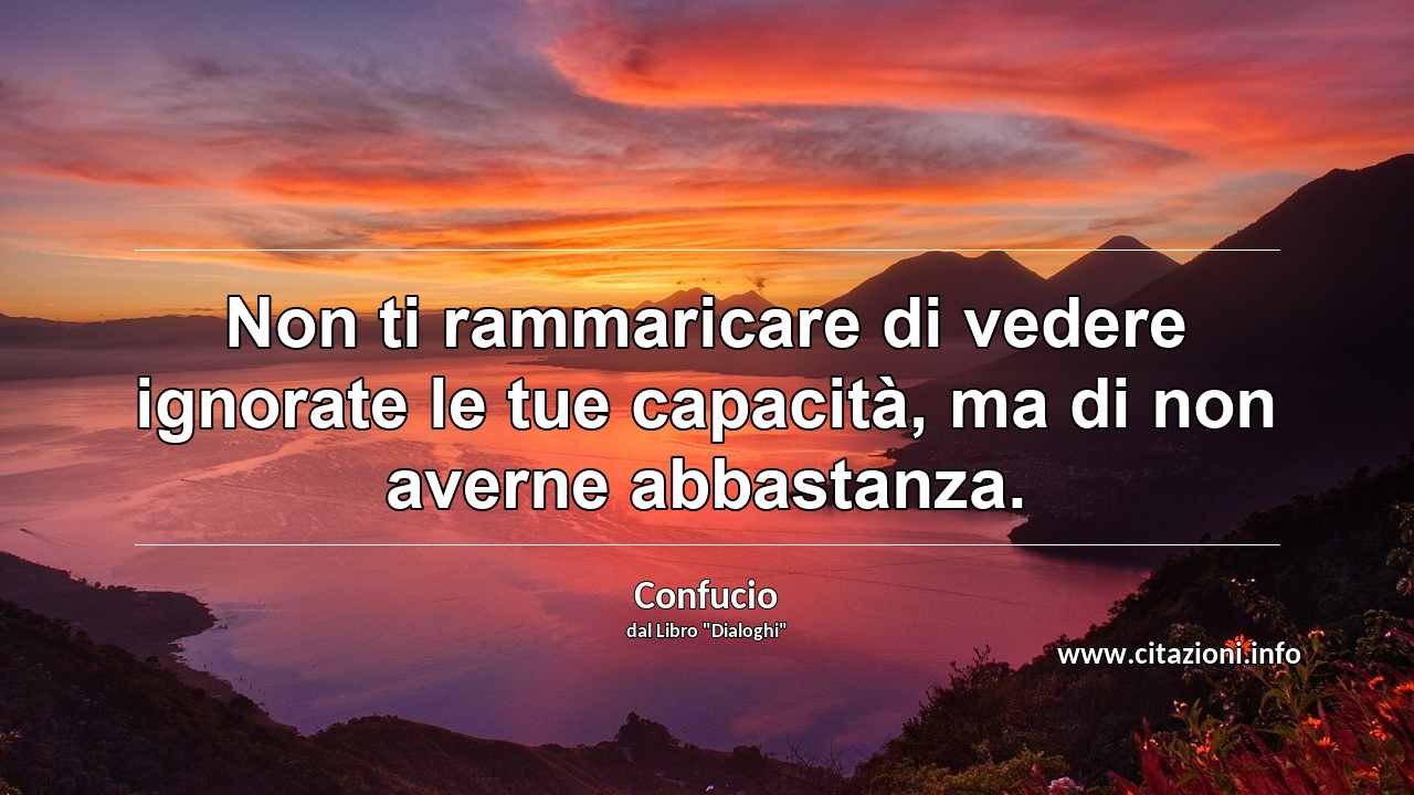 “Non ti rammaricare di vedere ignorate le tue capacità, ma di non averne abbastanza.”