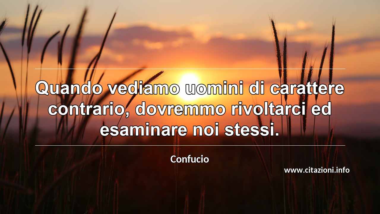 “Quando vediamo uomini di carattere contrario, dovremmo rivoltarci ed esaminare noi stessi.”