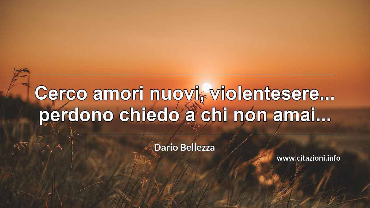 “Cerco amori nuovi, violentesere... perdono chiedo a chi non amai...”