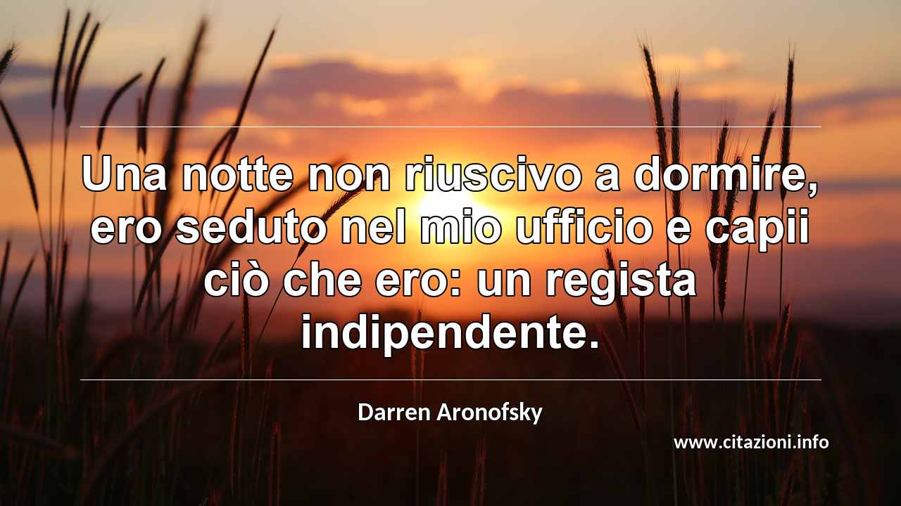 “Una notte non riuscivo a dormire, ero seduto nel mio ufficio e capii ciò che ero: un regista indipendente.”