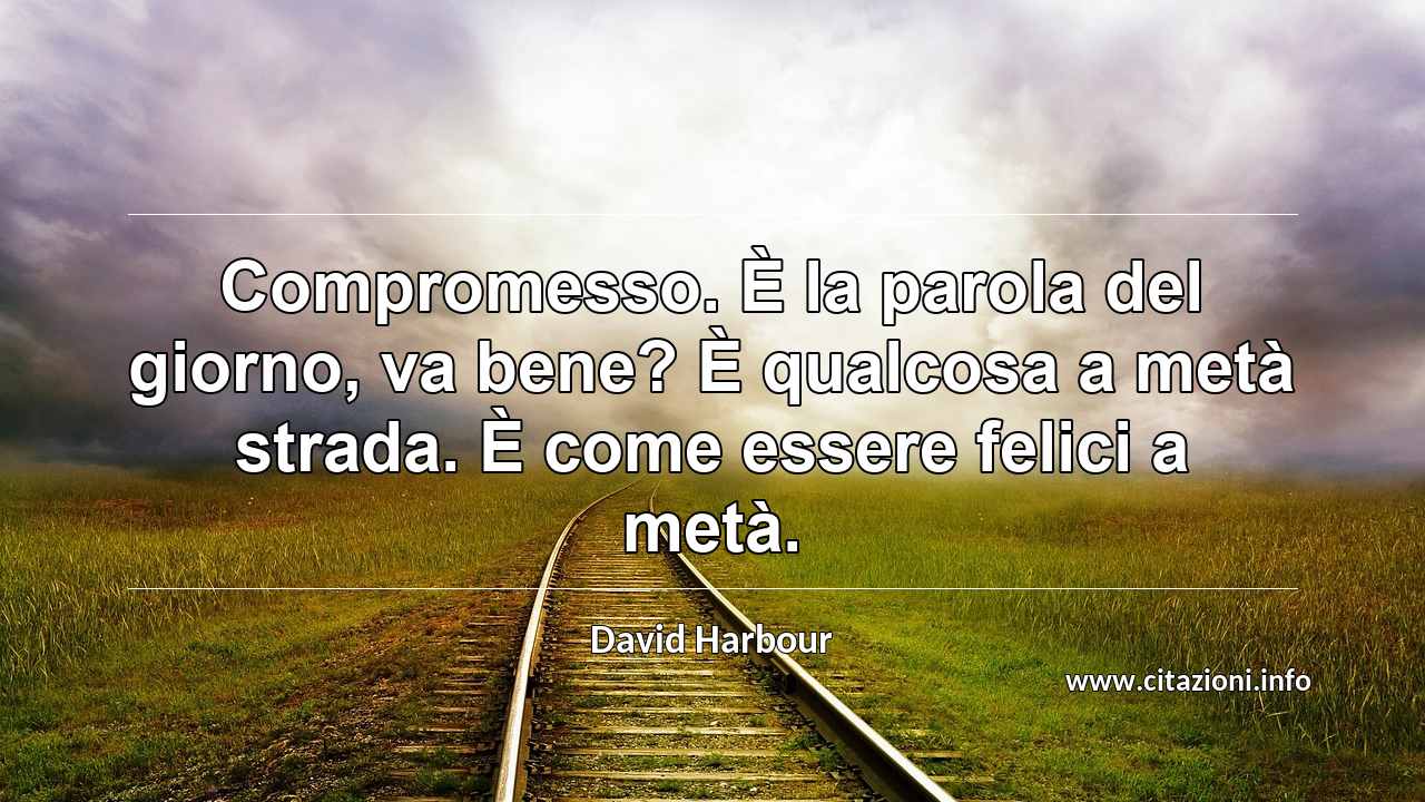 “Compromesso. È la parola del giorno, va bene? È qualcosa a metà strada. È come essere felici a metà.”