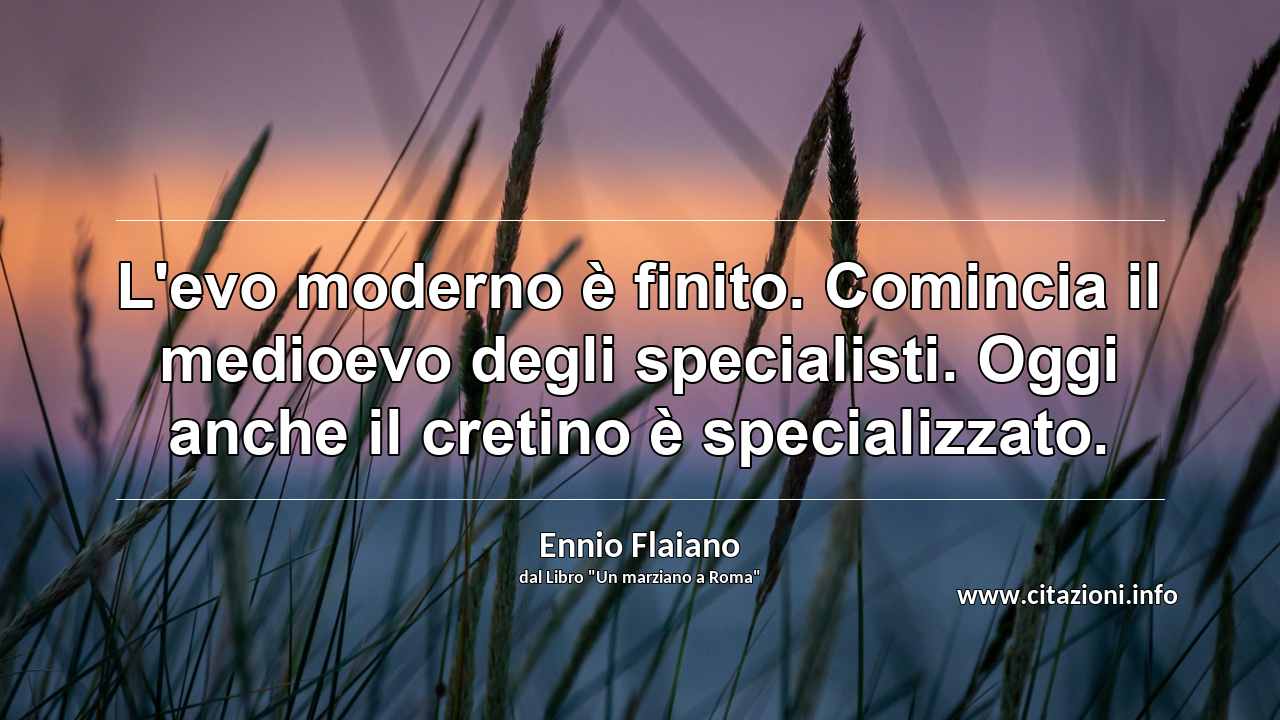 “L'evo moderno è finito. Comincia il medioevo degli specialisti. Oggi anche il cretino è specializzato.”