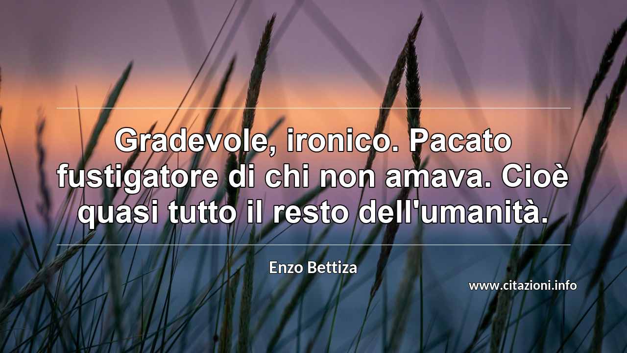 “Gradevole, ironico. Pacato fustigatore di chi non amava. Cioè quasi tutto il resto dell'umanità.”