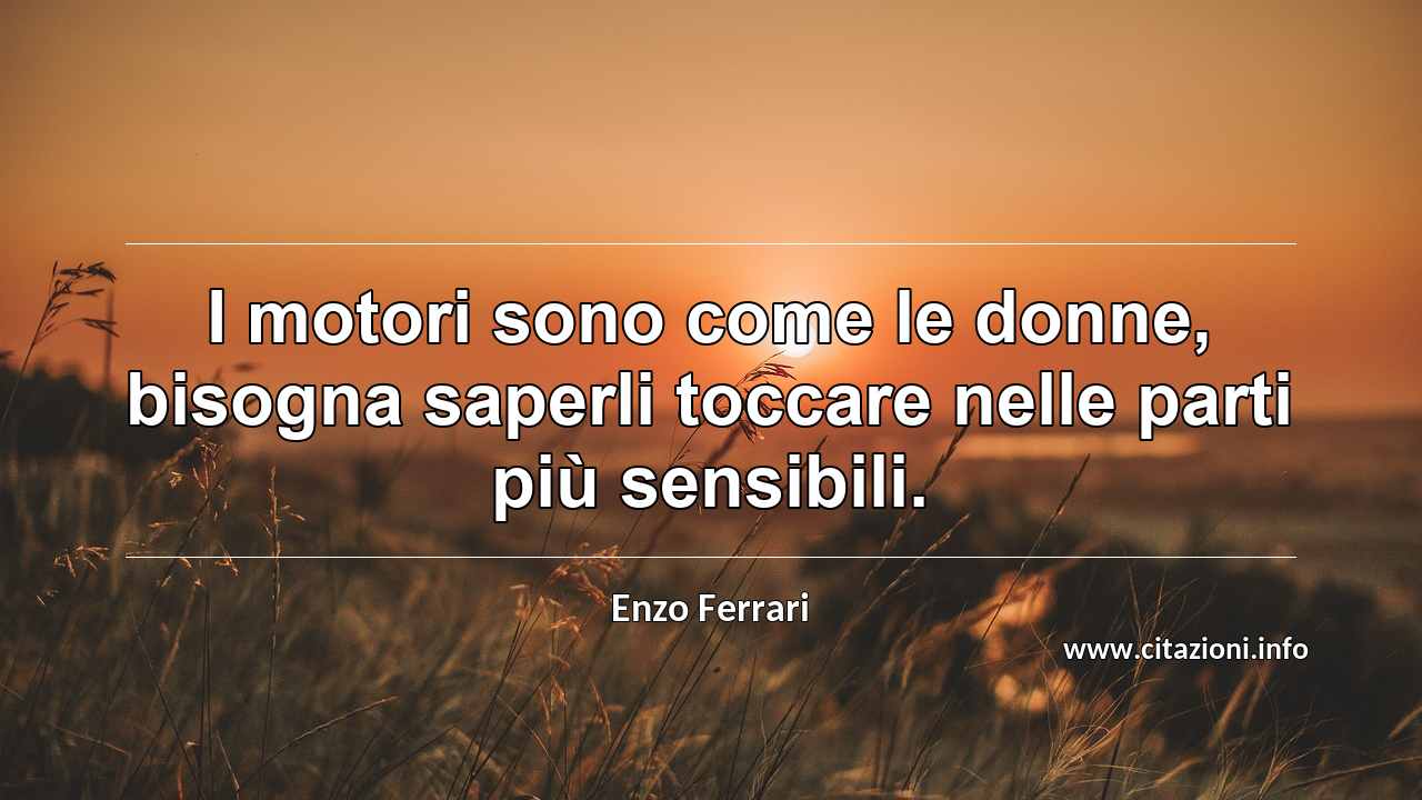 “I motori sono come le donne, bisogna saperli toccare nelle parti più sensibili.”