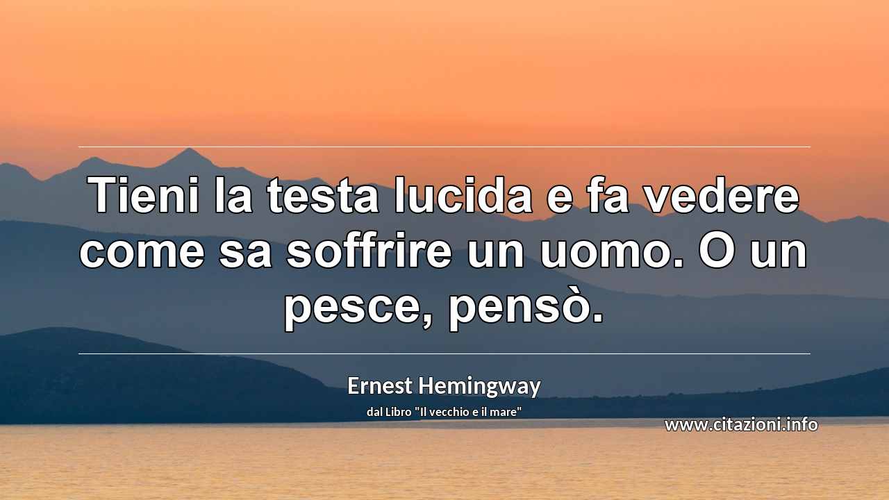 “Tieni la testa lucida e fa vedere come sa soffrire un uomo. O un pesce, pensò.”