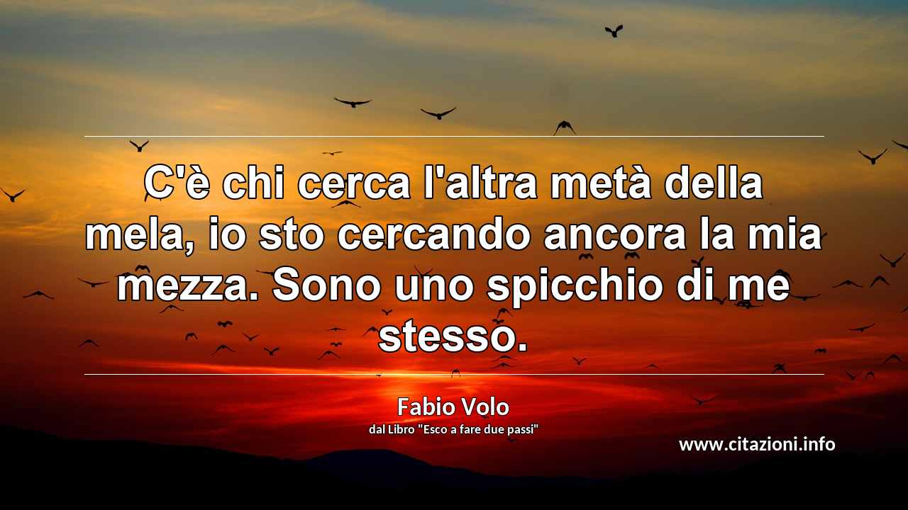 “C'è chi cerca l'altra metà della mela, io sto cercando ancora la mia mezza. Sono uno spicchio di me stesso.”