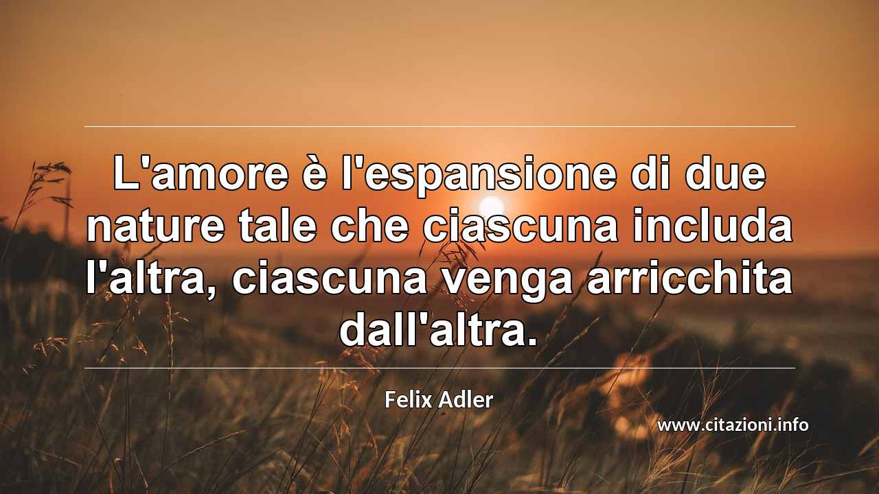 “L'amore è l'espansione di due nature tale che ciascuna includa l'altra, ciascuna venga arricchita dall'altra.”