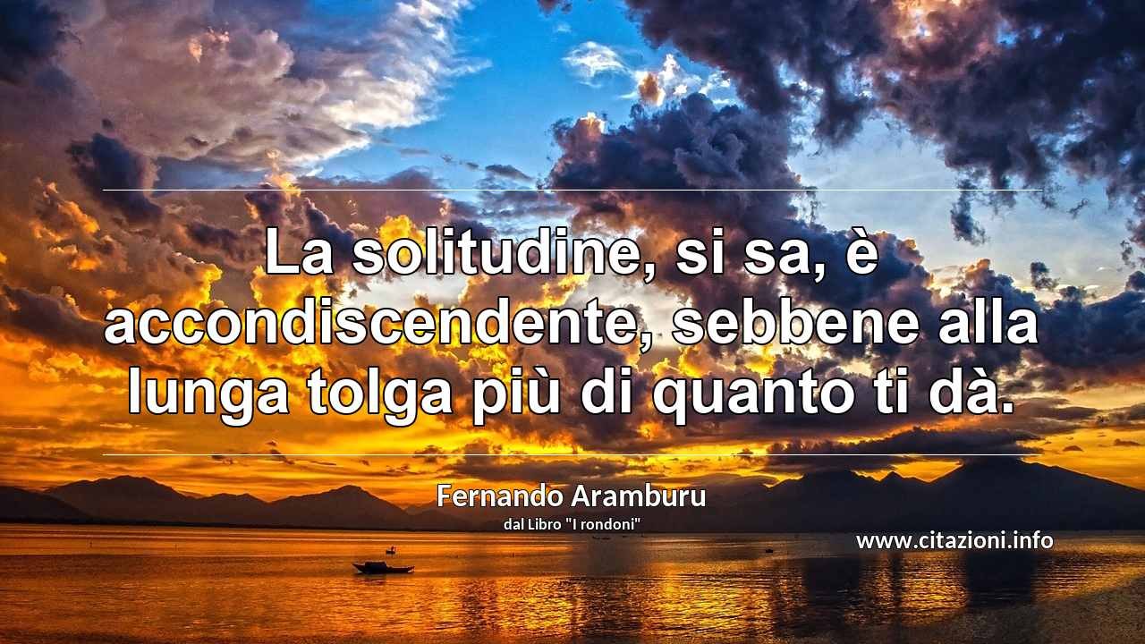 “La solitudine, si sa, è accondiscendente, sebbene alla lunga tolga più di quanto ti dà.”