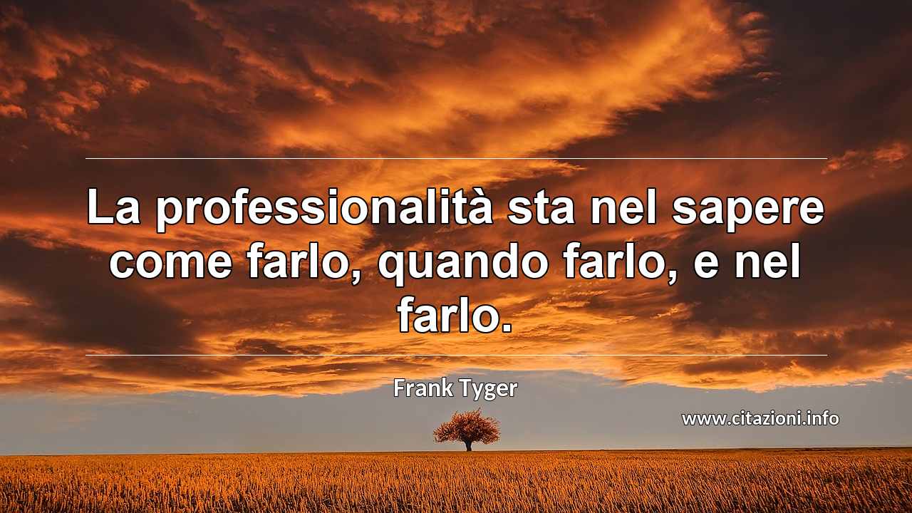 “La professionalità sta nel sapere come farlo, quando farlo, e nel farlo.”