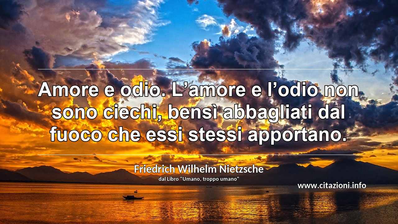 “Amore e odio. L’amore e l’odio non sono ciechi, bensì abbagliati dal fuoco che essi stessi apportano.”