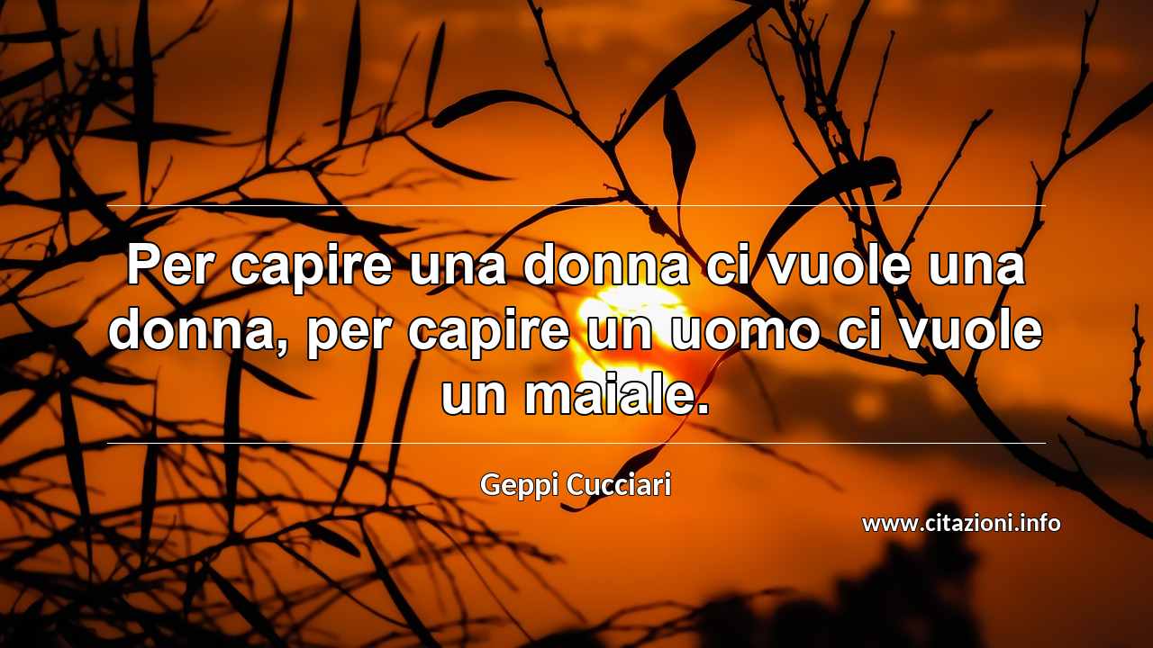 “Per capire una donna ci vuole una donna, per capire un uomo ci vuole un maiale.”