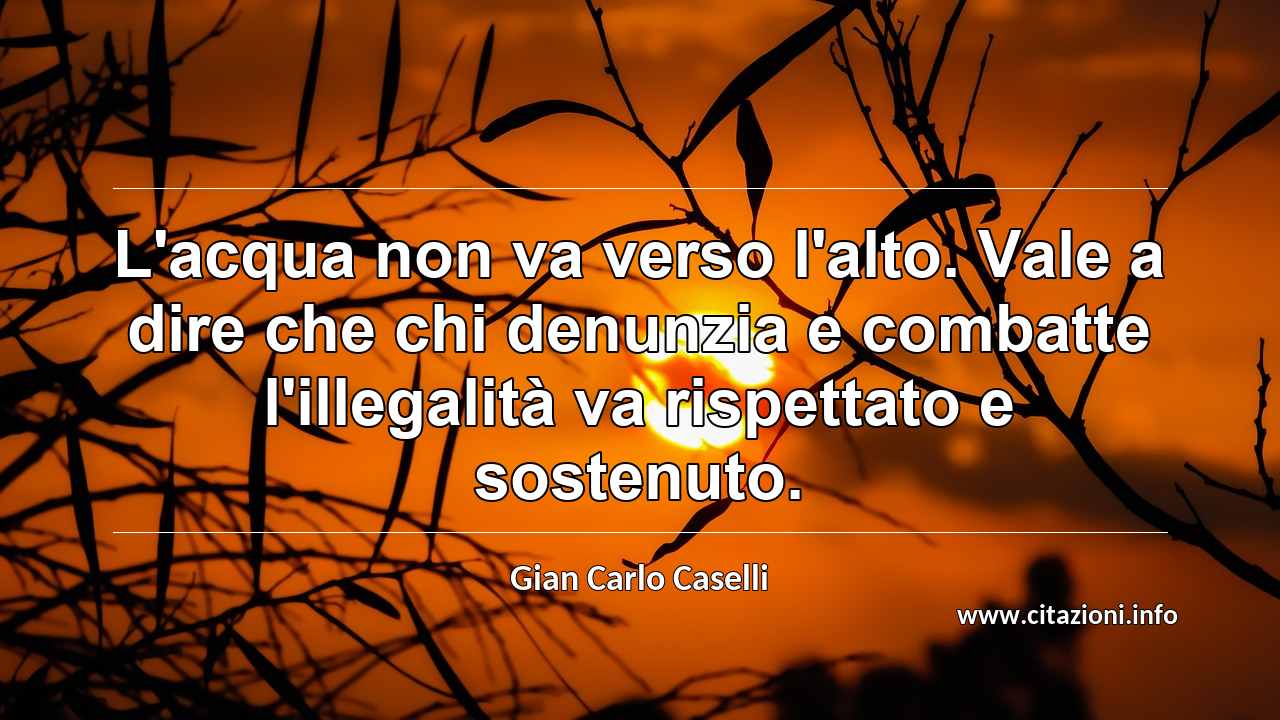 “L'acqua non va verso l'alto. Vale a dire che chi denunzia e combatte l'illegalità va rispettato e sostenuto.”