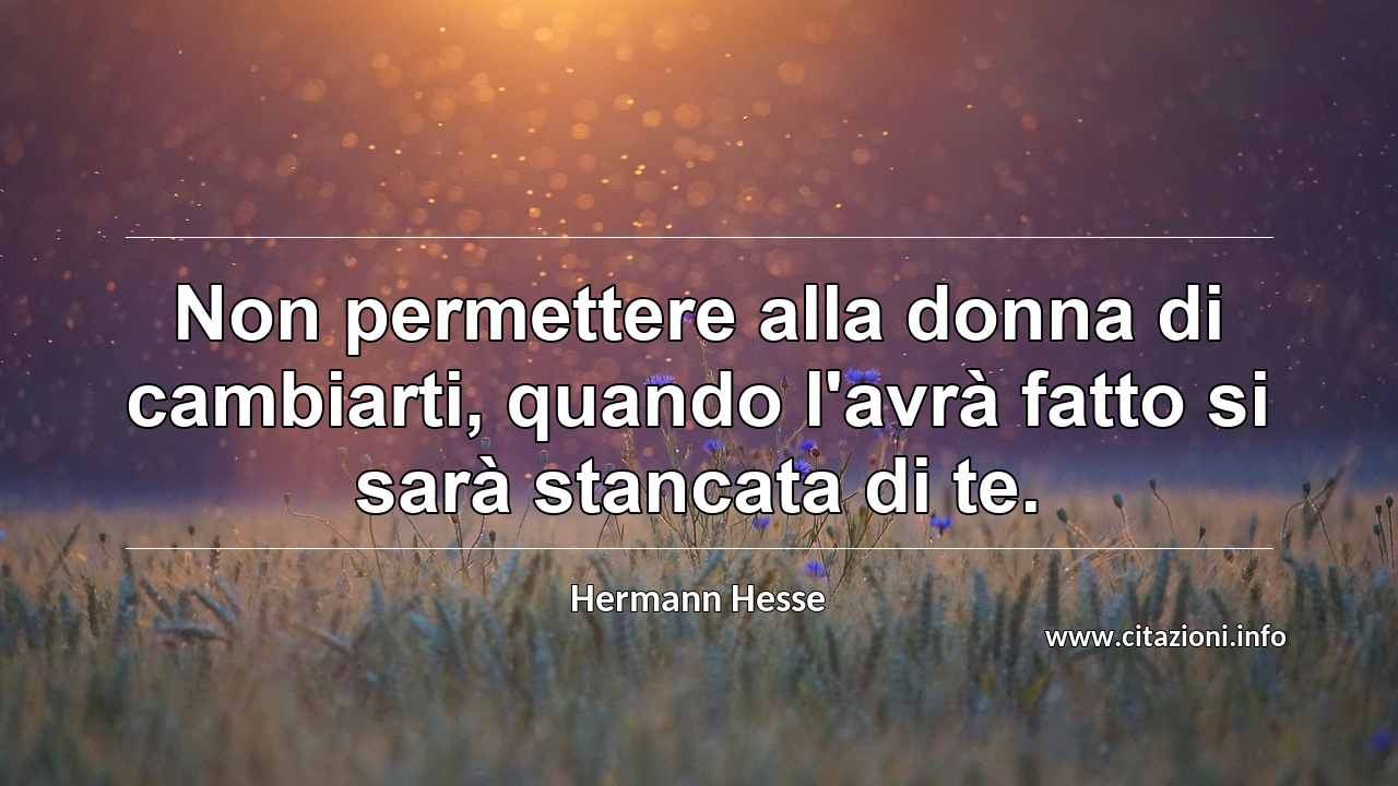 “Non permettere alla donna di cambiarti, quando l'avrà fatto si sarà stancata di te.”