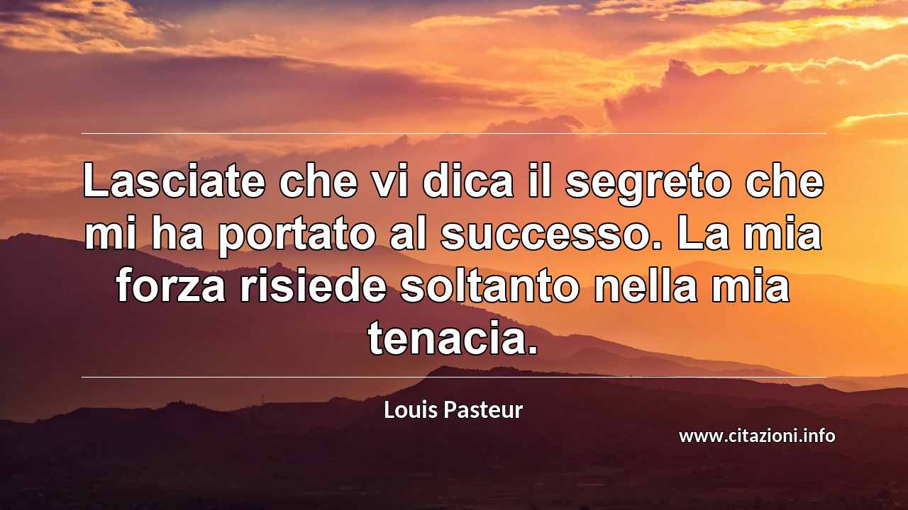 “Lasciate che vi dica il segreto che mi ha portato al successo. La mia forza risiede soltanto nella mia tenacia.”