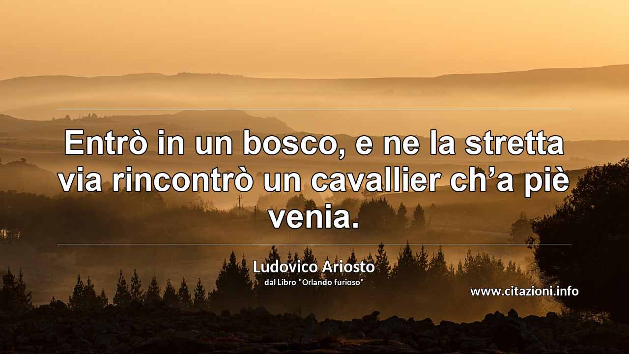 “Entrò in un bosco, e ne la stretta via rincontrò un cavallier ch’a piè venia.”