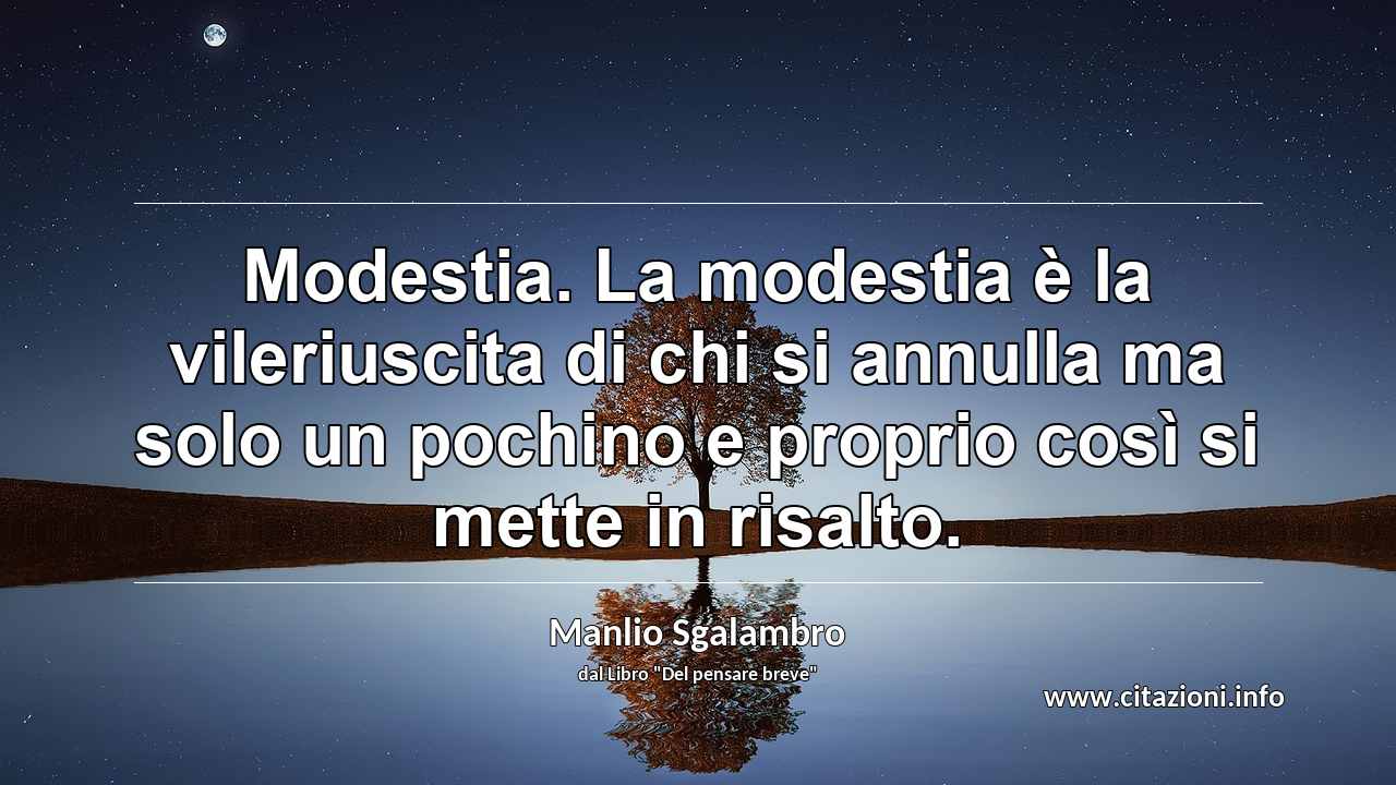 “Modestia. La modestia è la vileriuscita di chi si annulla ma solo un pochino e proprio così si mette in risalto.”