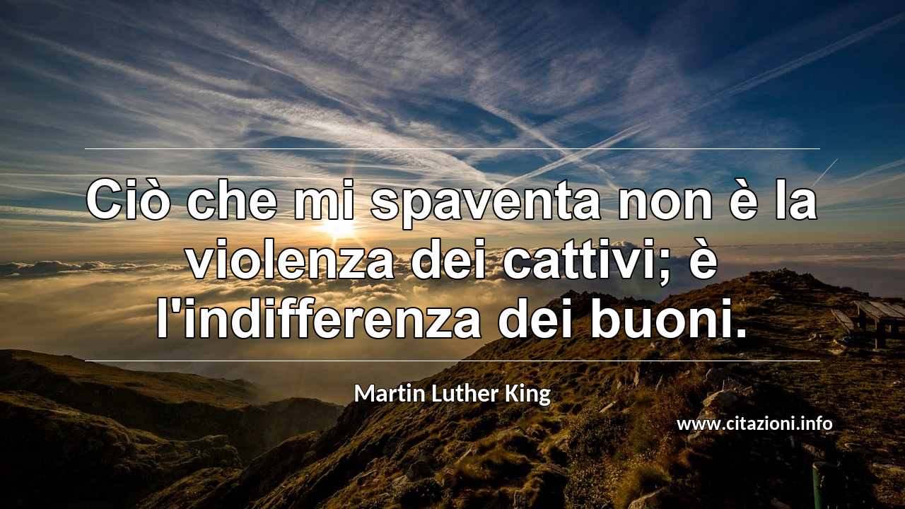 “Ciò che mi spaventa non è la violenza dei cattivi; è l'indifferenza dei buoni.”