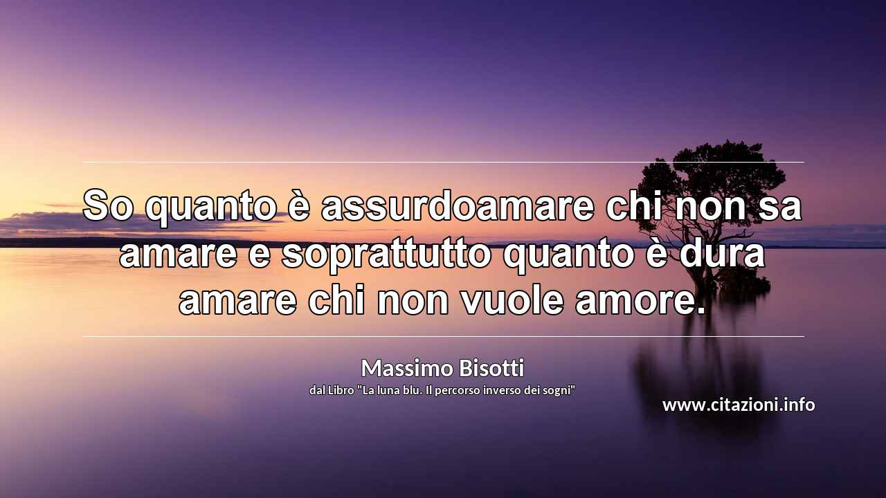 “So quanto è assurdoamare chi non sa amare e soprattutto quanto è dura amare chi non vuole amore.”