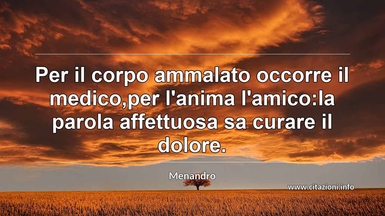 “Per il corpo ammalato occorre il medico,per l'anima l'amico:la parola affettuosa sa curare il dolore.”
