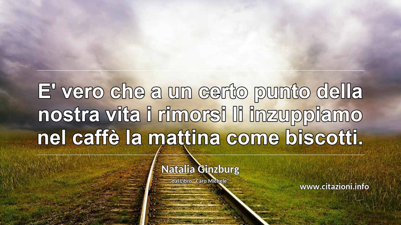 “E' vero che a un certo punto della nostra vita i rimorsi li inzuppiamo nel caffè la mattina come biscotti.”