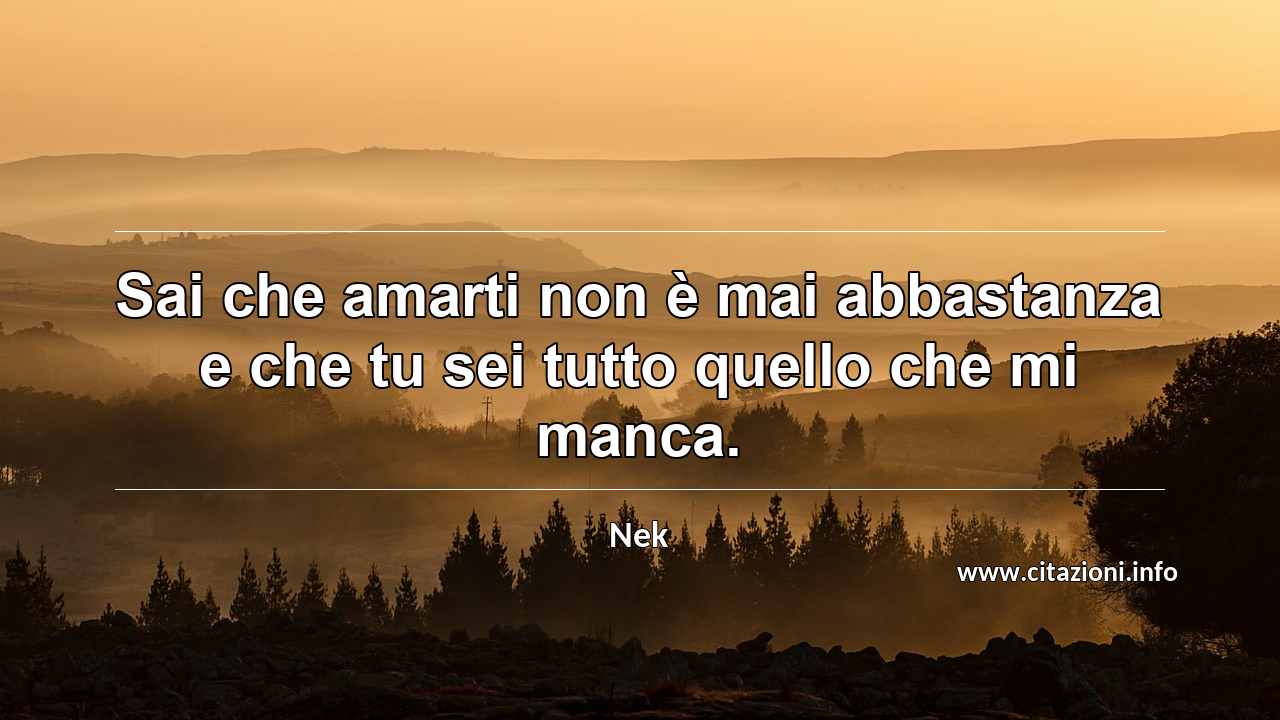 “Sai che amarti non è mai abbastanza e che tu sei tutto quello che mi manca.”
