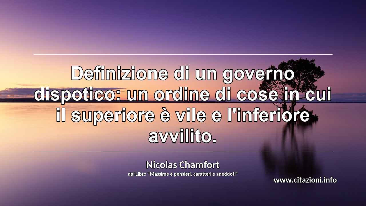 “Definizione di un governo dispotico: un ordine di cose in cui il superiore è vile e l'inferiore avvilito.”