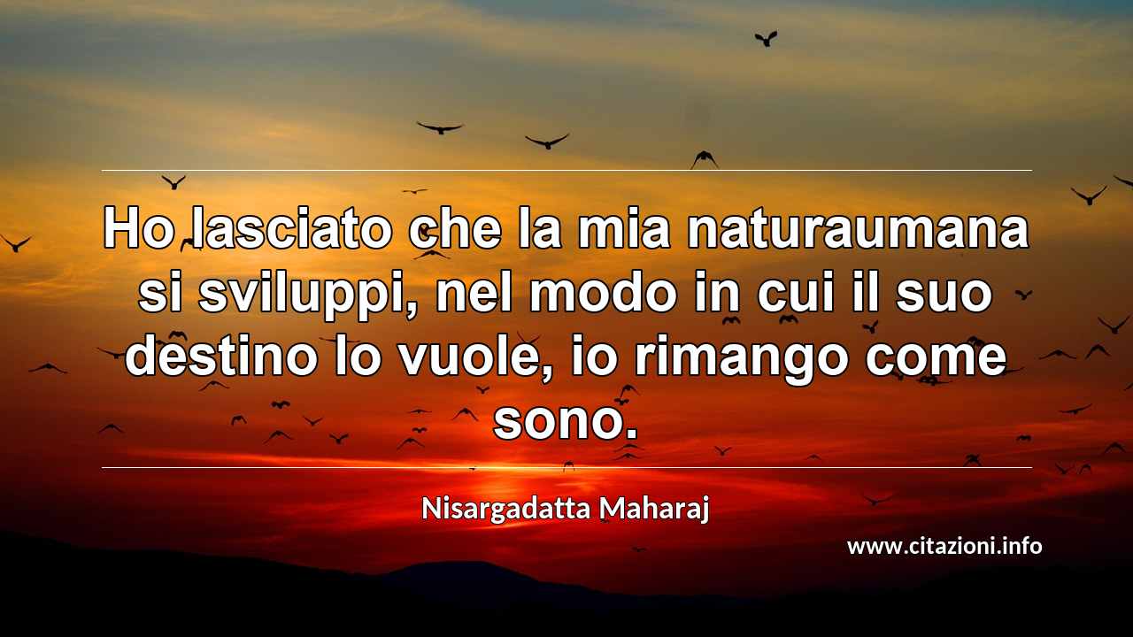 “Ho lasciato che la mia naturaumana si sviluppi, nel modo in cui il suo destino lo vuole, io rimango come sono.”