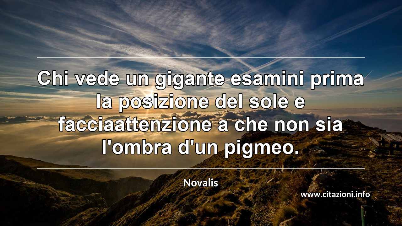 “Chi vede un gigante esamini prima la posizione del sole e facciaattenzione a che non sia l'ombra d'un pigmeo.”