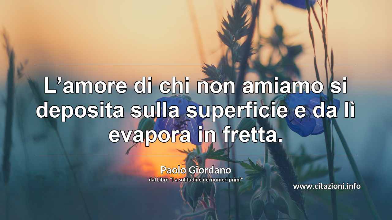 “L’amore di chi non amiamo si deposita sulla superficie e da lì evapora in fretta.”